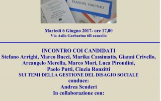 Martedi 6 Giugno, Incontro coi candidati sui temi della gestione del disagio sociale